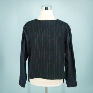 Nicholson & Nicholson 38 Size Medium M Navy Blue Pinstripe Wool Cotton Top